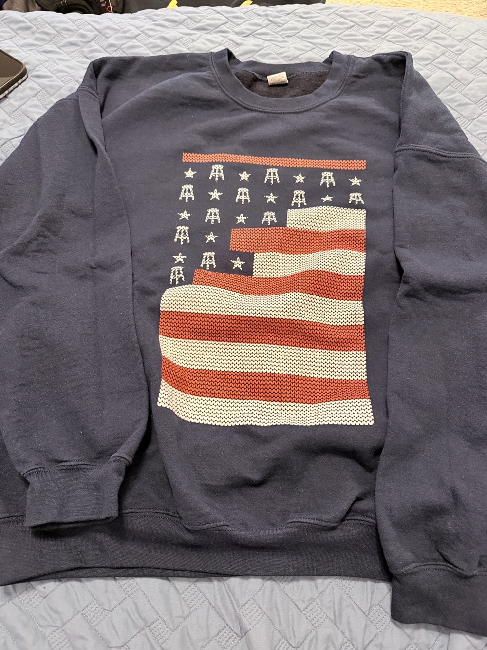 Barstool Men's Navy Crewneck Sweatshirt with Flag Graphic, Size XL